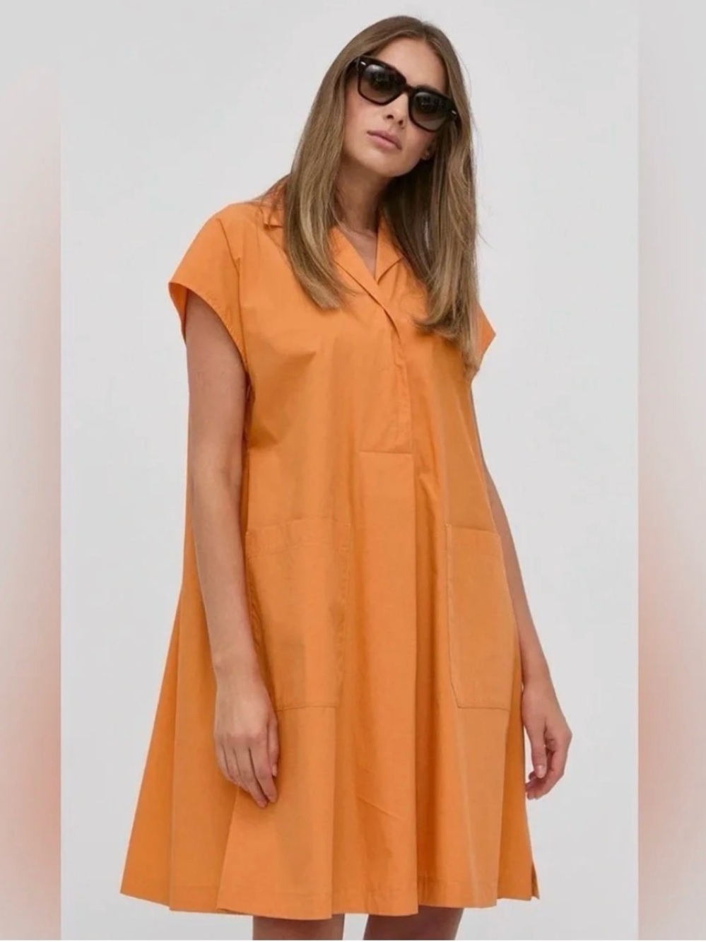 Weekend Max Mara Orange Poplin Ccotton Short-Sleeve A-Line Dress 8 - Picture 2 of 13